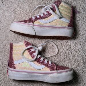 Glittery Pink and Cream Kids High-Top Vans